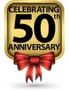 Celebrating 50th years anniversary gold label, vector illustration Royalty Free Stock Photo
