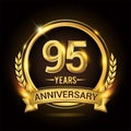 Celebrating 95th years anniversary logo with golden ring and ribbon