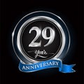 Celebrating 29th years anniversary logo. with silver ring and blue ribbon
