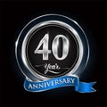 Celebrating 40th years anniversary logo. with silver ring and blue ribbon