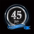 Celebrating 45th years anniversary logo. with silver ring and blue ribbon