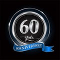 Celebrating 60th years anniversary logo. with silver ring and blue ribbon