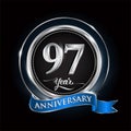 Celebrating 97th years anniversary logo. with silver ring and blue ribbon