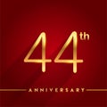 Celebrating of 44th years anniversary, logotype golden colored isolated on red background, vector design for greeting card and Royalty Free Stock Photo