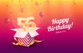 Celebrating 56th years birthday vector illustration. Fifty-six anniversary celebration background. Adult birth day. Open