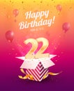 Celebrating 22 th years birthday vector illustration. Twenty two anniversary celebration invitation card. Adult birth