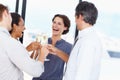 Celebrating their companys success. a group of businesspeople toasting to their success with champagne. Royalty Free Stock Photo