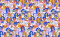 Celebrating Women: Diverse Portrait seamless pattern background