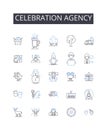 Celebration agency line icons collection. Boutiques, Fashion, Convenience, Restaurants, Beauty, Groceries, Accessories