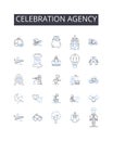 Celebration agency line icons collection. Happiness bureau, Joy division, Festivity firm, Rejoicing office, Merriment