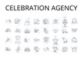 Celebration agency line icons collection. Happiness bureau, Joy division, Festivity firm, Rejoicing office, Merriment