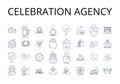 Celebration agency line icons collection. Happiness bureau, Joy division, Festivity firm, Rejoicing office, Merriment