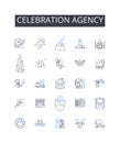 Celebration agency line icons collection. Happiness bureau, Joy division, Festivity firm, Rejoicing office, Merriment