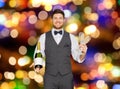 Man with bottle of champagne and glasses at party Royalty Free Stock Photo