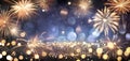 Celebration Anniversary - Golden Fireworks In Blue Night With Glitter