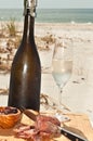 Celebration of autumn with a chilled glass and a vintage bottle of champagne