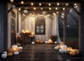 holiday halloween house pumpkin door wooden decoration leaf fall porch. Generative AI.