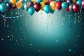 Celebration background with balloons and confetti. Vector illustration. A festive birthday banner filled with balloons and Royalty Free Stock Photo