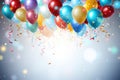 Celebration background with colorful balloons and confetti. Vector illustration. A festive birthday banner filled with balloons Royalty Free Stock Photo
