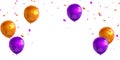 Celebration background with orange and purple balloons along with beautiful confetti. vector illustration