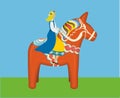 Celebration banner or card for Swedish culture or event Midsommarafton, midsommar, midsummer. Woman riding. Vector illustration.