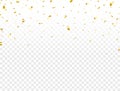 Celebration banner with golden confetti. Shiny party background. Glitter gold confetti falling on transparent background. Bright Royalty Free Stock Photo