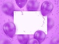 Celebration banner with purple balloons and confetti