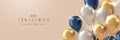 Celebration banner. White, gold, and blue flying balloons Celebration background. Birthday, party, Banner, posters, headers