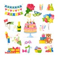 Celebration Birthday party decorations set cartoon isolated vector