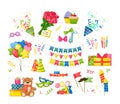 Celebration Birthday party decorations set cartoon isolated vector