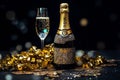 Celebration in a Bottle: Gold and Silver Confetti Bursting Out