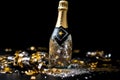 Celebration in a Bottle: Gold and Silver Confetti Bursting Out