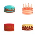 Celebration cake icons set cartoon vector. Delicious dessert