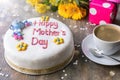 Celebration cake writing `Happy Mother`s Day` Royalty Free Stock Photo