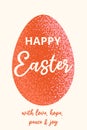 Celebration card for Happy Easter with egg and typography.
