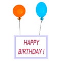 Celebration card with hot air balloons and inscription happy birthday! on white background