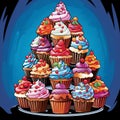 Celebration Cascade: A Tower of Cupcakes Overflowing with Joy
