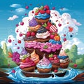 Celebration Cascade: A Tower of Cupcakes Overflowing with Joy