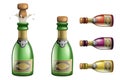 Celebration champagne Popping Cork Bottle Pledge Success Prosperity Symbol Drink Icons Set 3d Realistic Template Vector