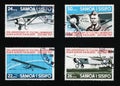 Celebration of Charles Lindbergh on a series of stamps