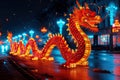 Celebration of the Chinese New Year in the night city - Lumining dragon