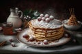 celebration of christmas delicious pancakes with powdered sugar and confectionery