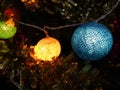 Christmas tree ornaments, colorful light balls on Christmas tree