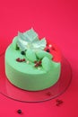 Celebration (Christmas) Matcha and Currants Mousse Cake Royalty Free Stock Photo