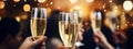 Celebration at christmas or new years eve. People holding glasses of champagne making a toast at a party Royalty Free Stock Photo
