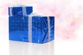 Celebration Concepts. Two Blue Wrapped Up Gift Boxes Standing Together