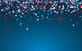 Celebration confetti in national colors of USA. Holiday confetti in US flag colors. 4th July independence day background Royalty Free Stock Photo