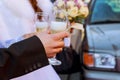 Celebration. Couple holding glasses of champagne making a toast. Royalty Free Stock Photo