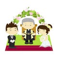 Couple with priest marry in garden,Bride and Groom attend the ceremony to wedding,Priest make wedding ceremony