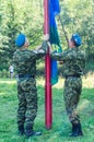 The celebration of Day of airborne troops in the Kaluga region of Russia.